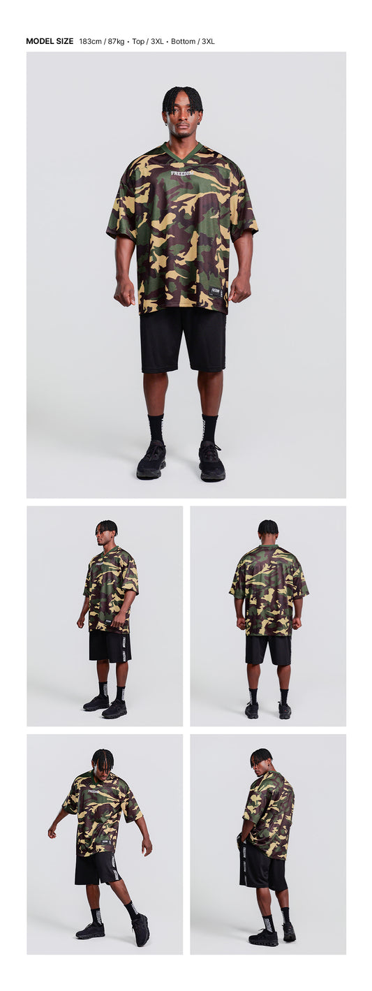 Entire Mesh Rugby Jersey (Light Camo) — model wearing the outfit