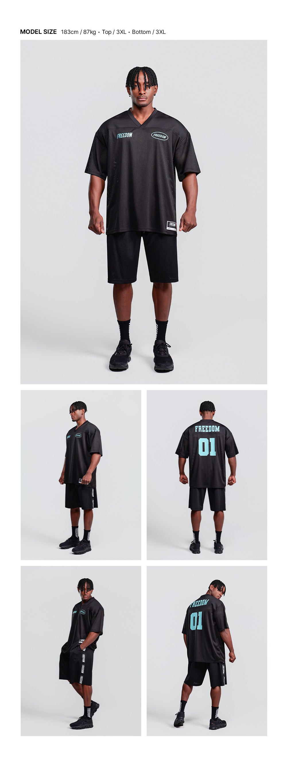 Freedom Mesh Rugby Jersey (Black/Light Teal) — model wearing the outfit