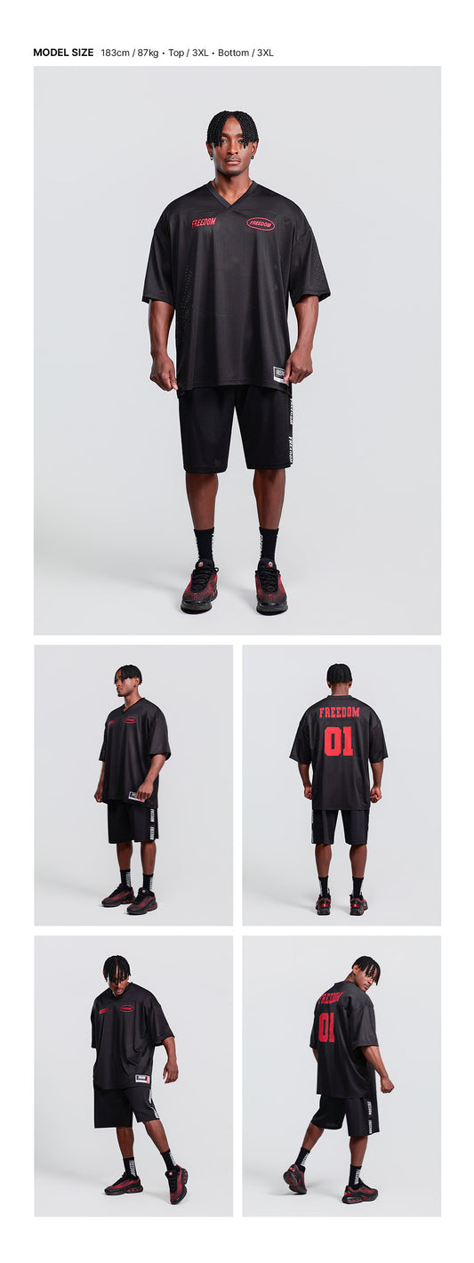 Freedom Mesh Rugby Jersey (Black/Red) — model wearing the outfit