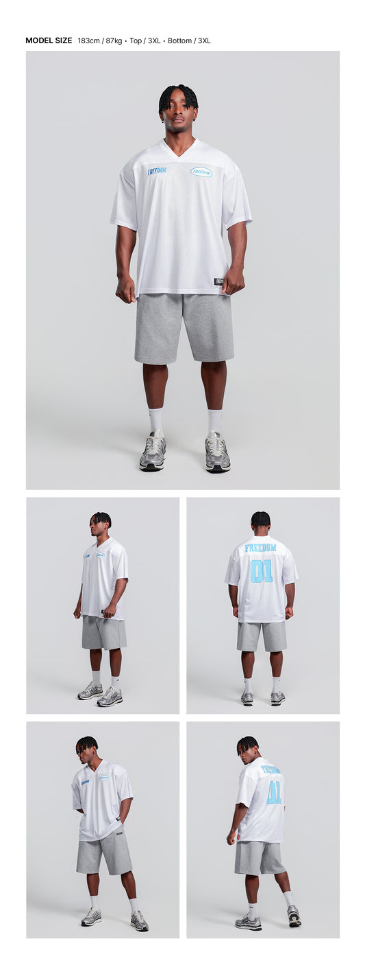 Freedom Mesh Rugby Jersey (White/Sky Blue) — model wearing the outfit