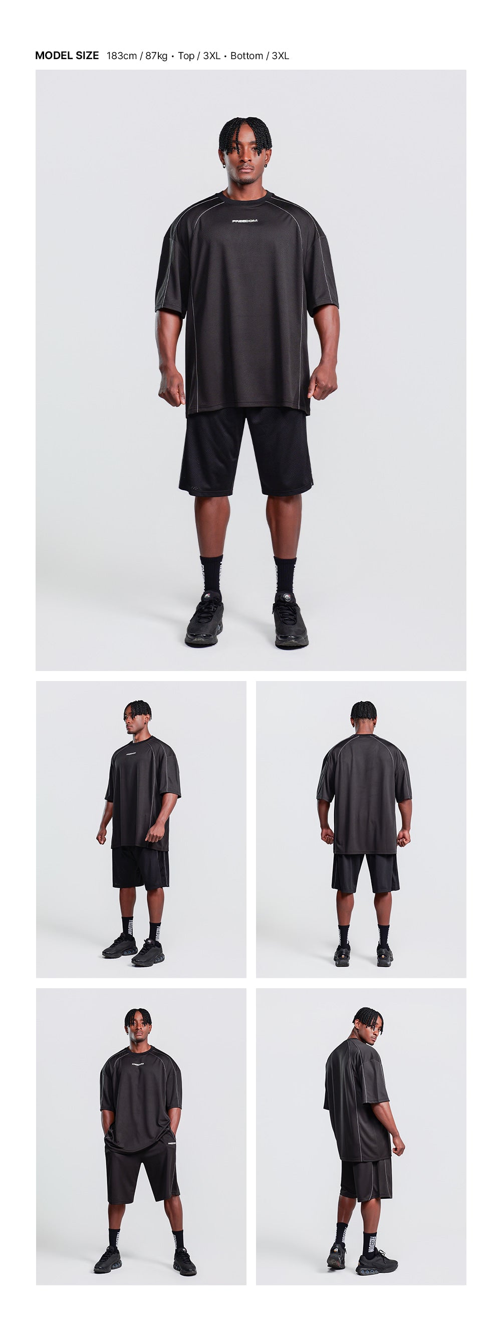 Air Mesh Split T-shirt (Black) — model wearing the outfit