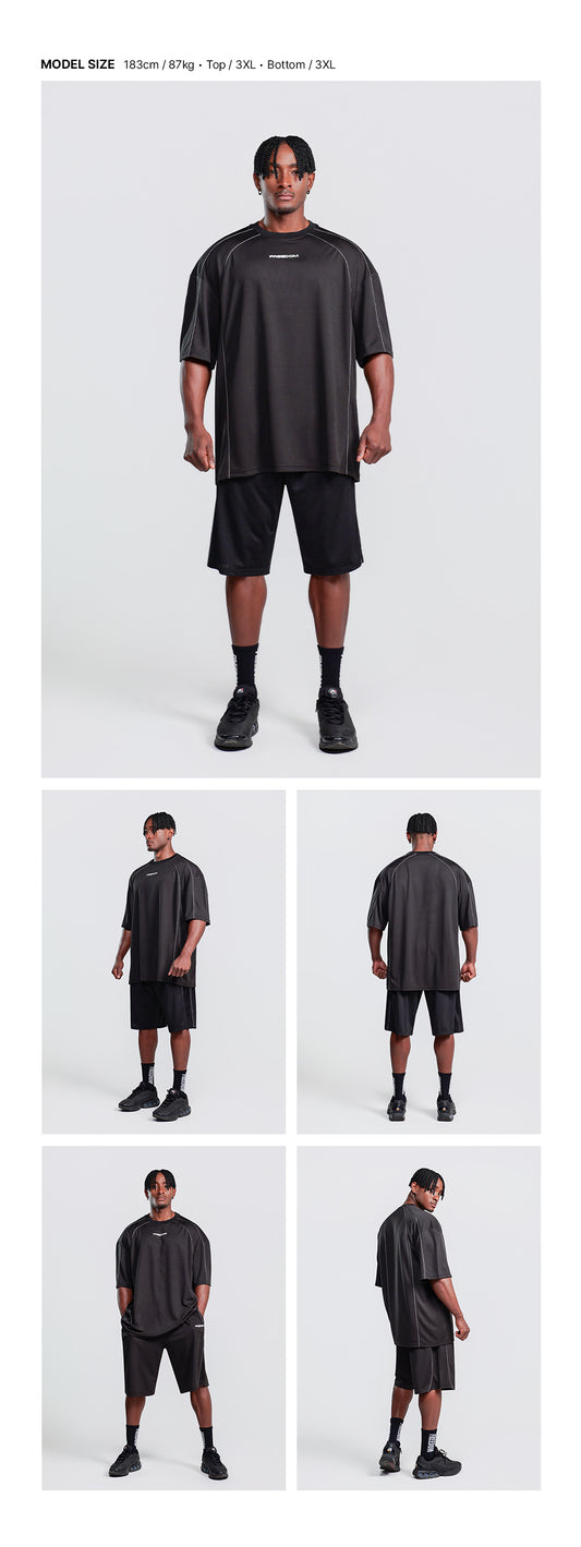 Air Mesh Split T-shirt (Black) — model wearing the outfit