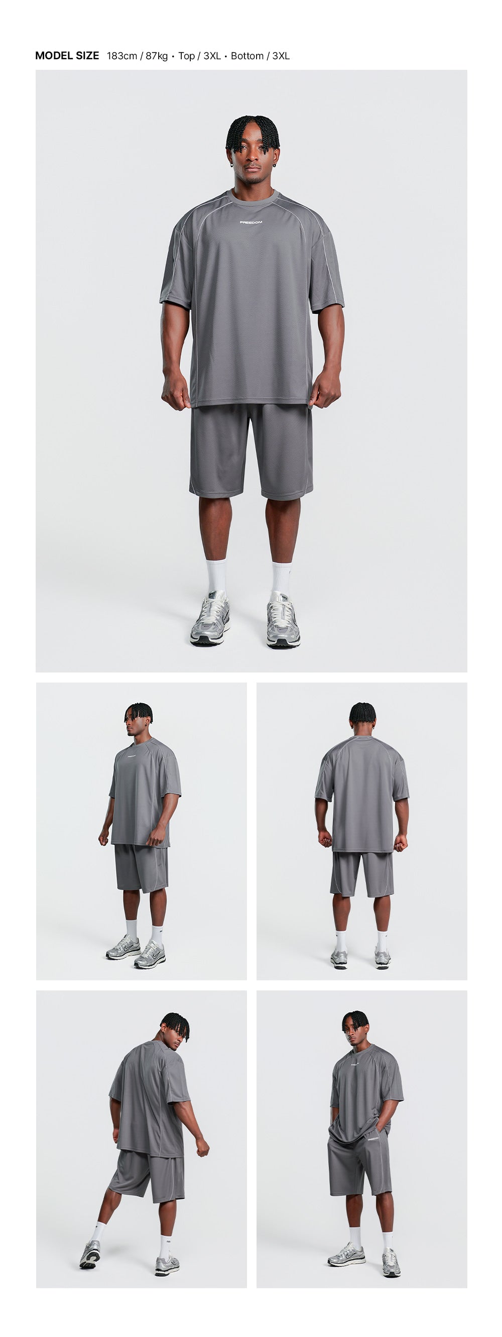 Air Mesh Split T-shirt (Dark Gray) — model wearing the outfit