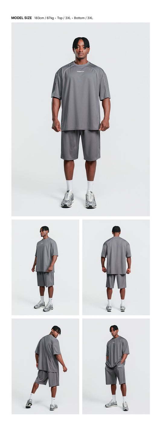 Air Mesh Split T-shirt (Dark Gray) — model wearing the outfit