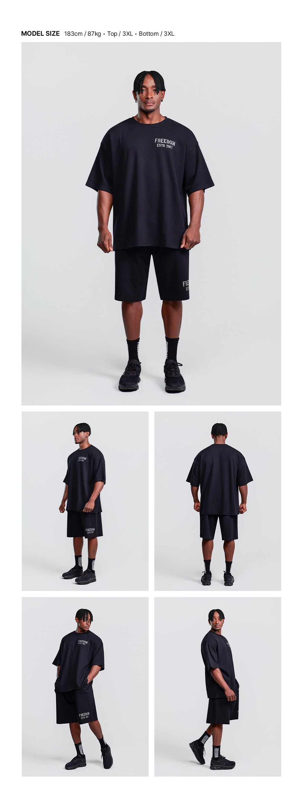 1987 Waffle Oversized T-shirt (Black) — model wearing the outfit