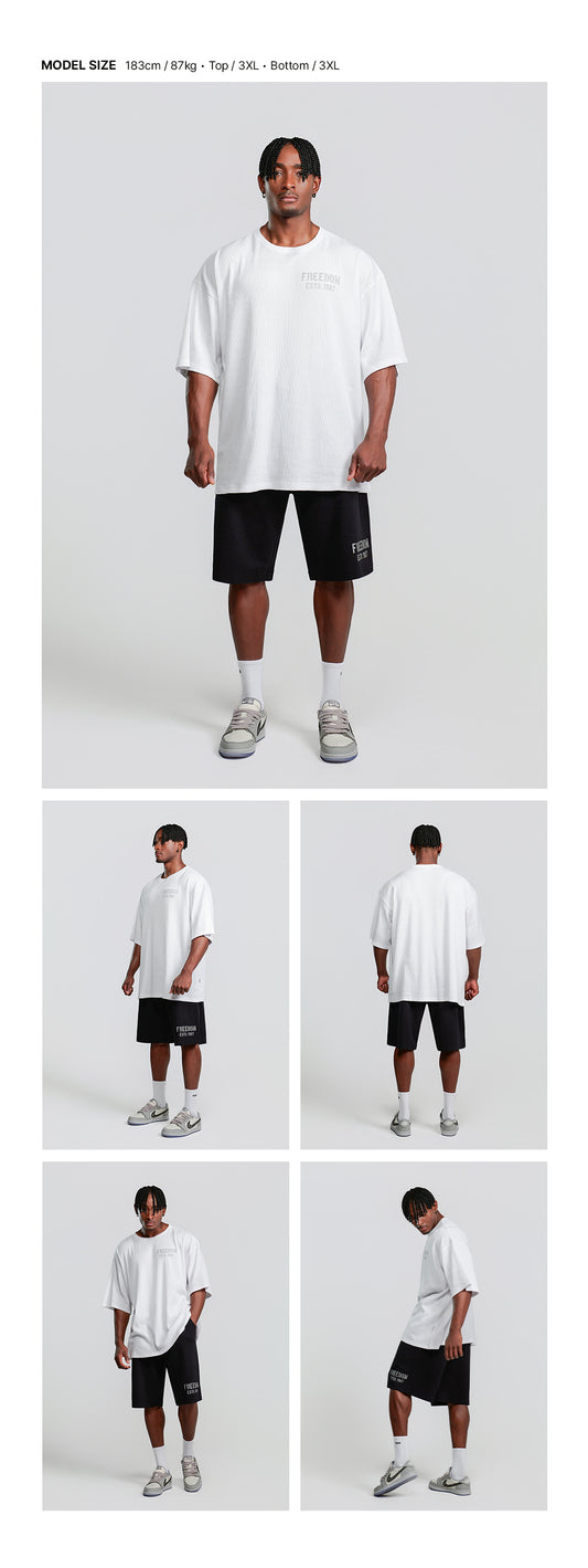 1987 Waffle Oversized T-shirt (White) — model wearing the outfit