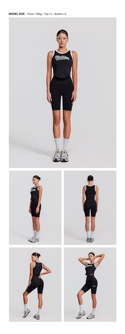 Women's Logo Ringer Sleeveless (Black) — model wearing the outfit