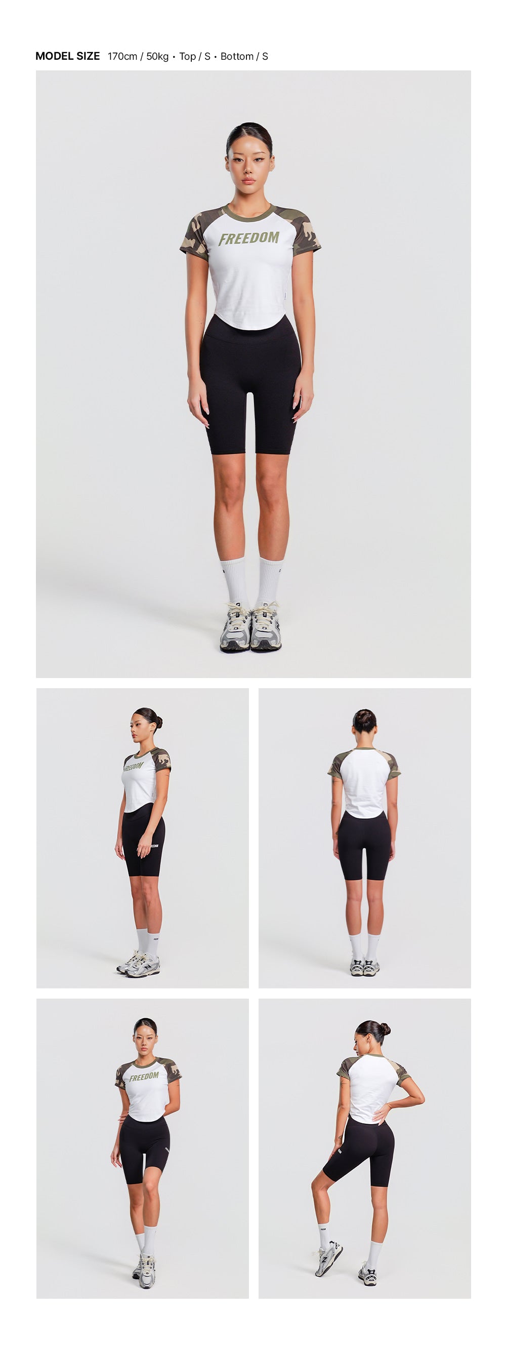 Women's Logo Raglan T-shirt (White Camo) — model wearing the outfit