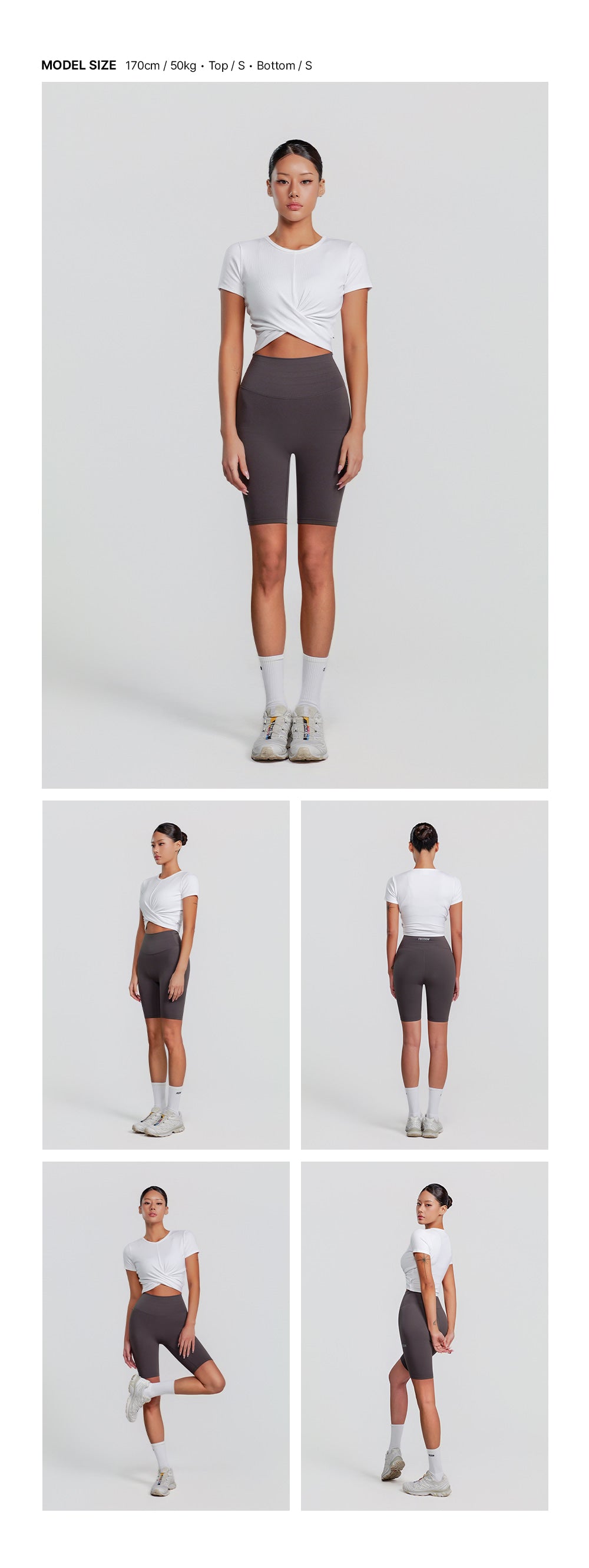 Ribbed Twist Crop Short Sleeve (White) — model wearing the outfit