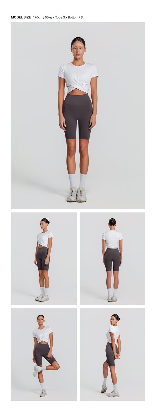 Ribbed Twist Crop Short Sleeve (White) — model wearing the outfit