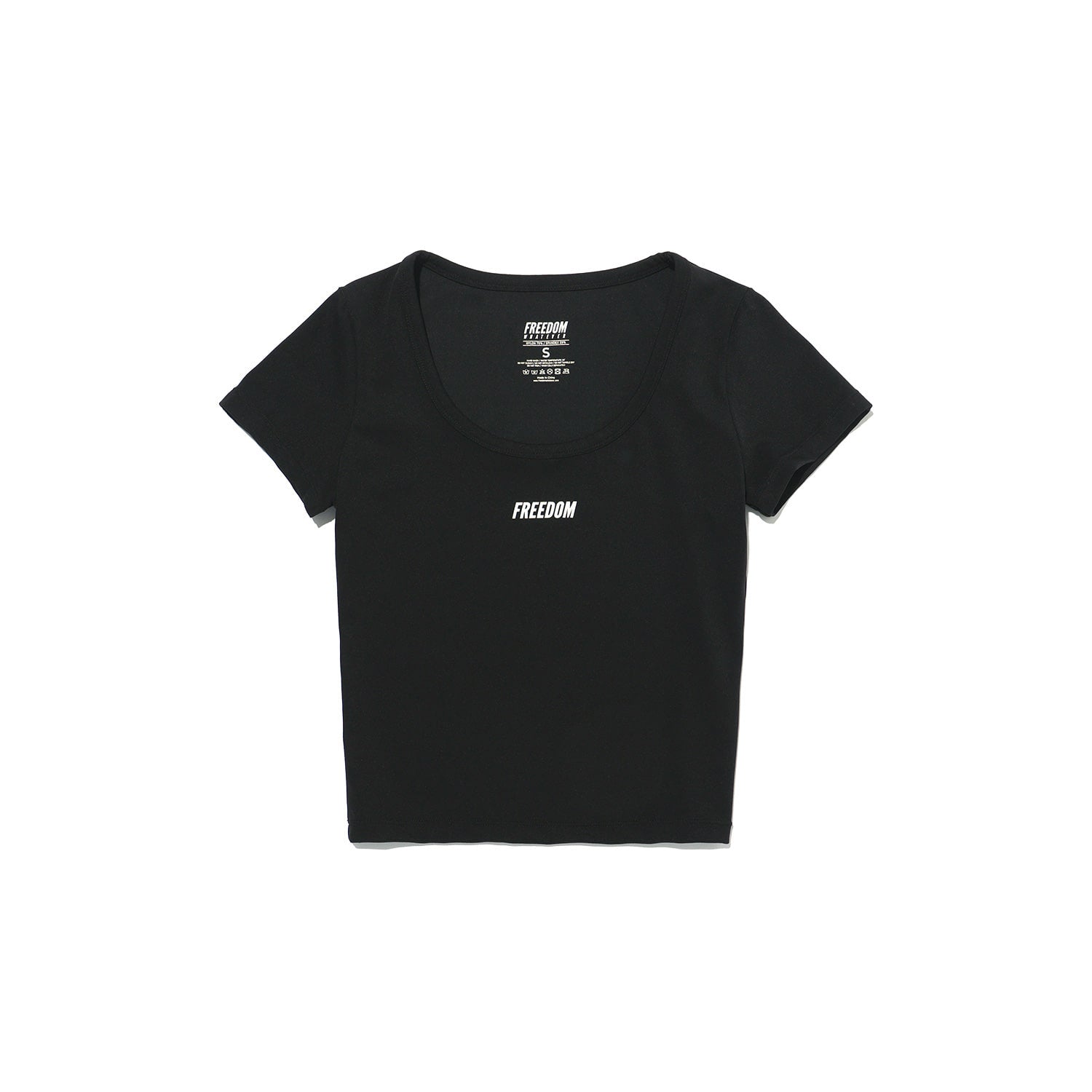 เสื้อครอปแขนสั้นคอกลม (คอ U) สกรีนโลโก้เล็กสีดำ