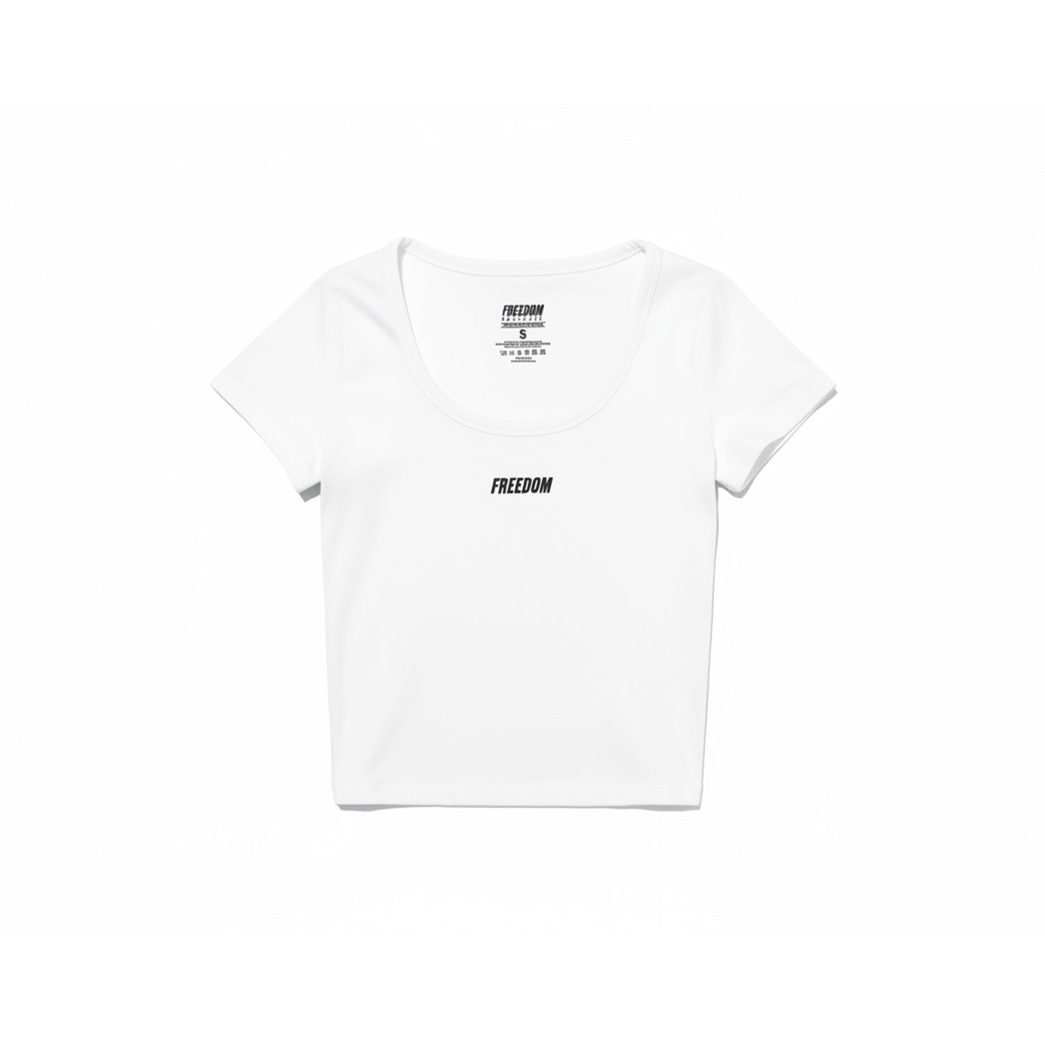 เสื้อครอปแขนสั้นคอกลม (U) โลโก้เล็ก สีขาว