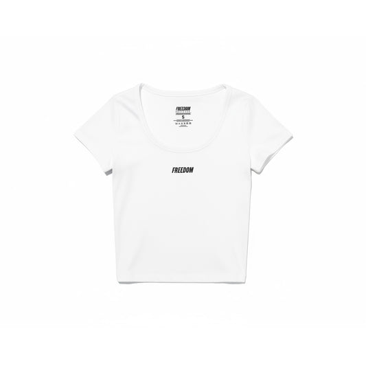 เสื้อครอปแขนสั้นคอกลม (U) โลโก้เล็ก สีขาว