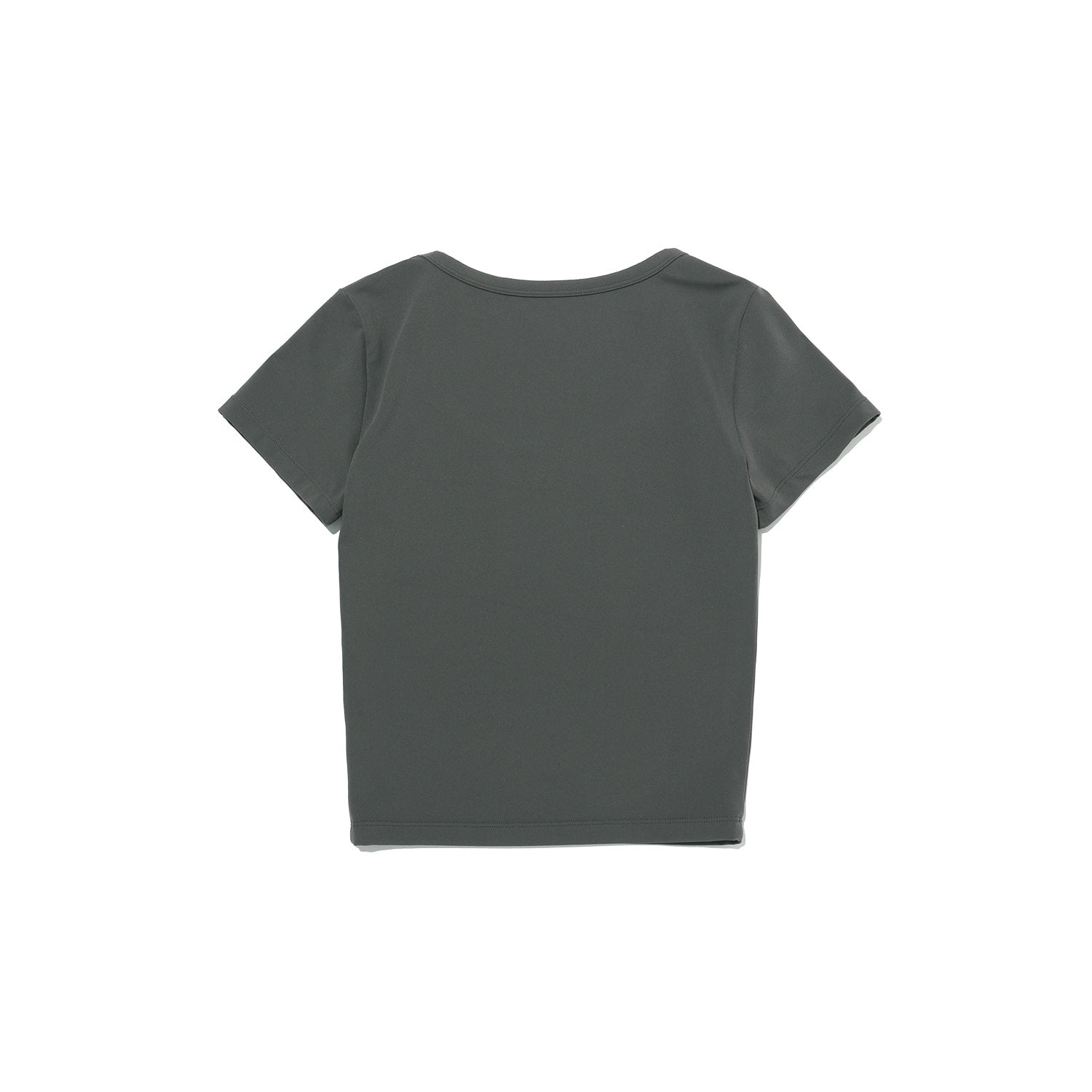 เสื้อยืดแขนสั้นคอตัวยูพิมพ์โลโก้เล็กครอป (สีกรมท่า)