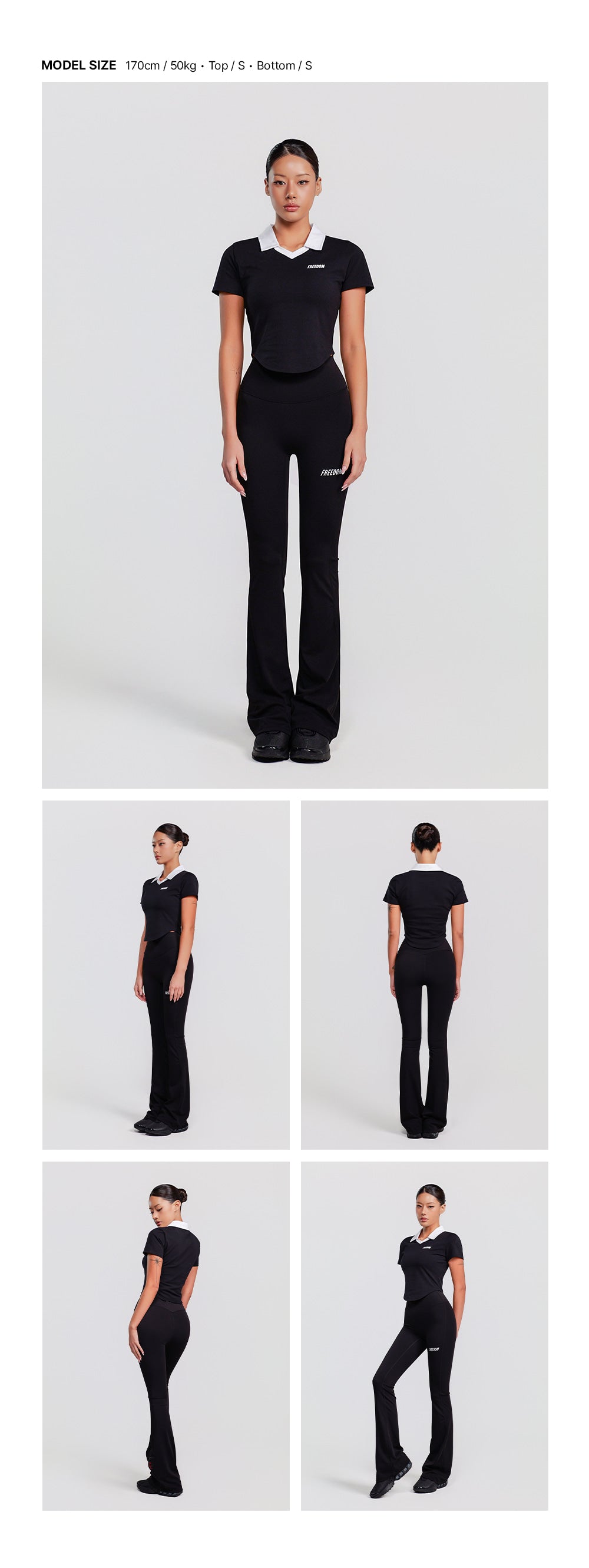 Contrast Open Collar Short Sleeve (Black) — model wearing the outfit