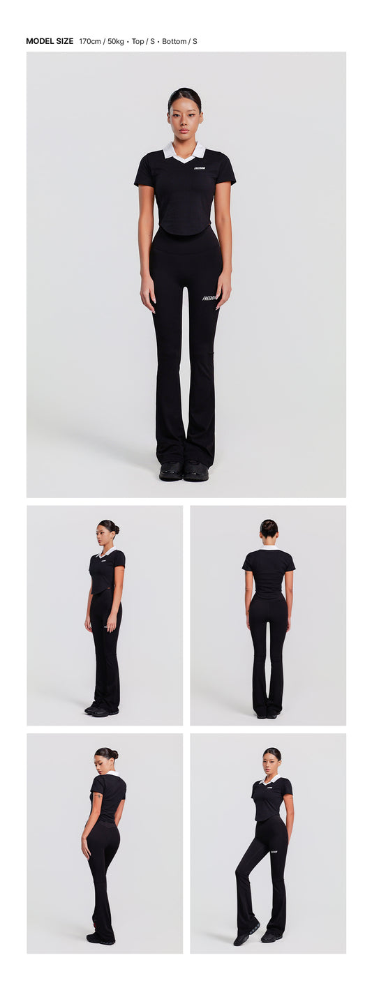 Contrast Open Collar Short Sleeve (Black) — model wearing the outfit