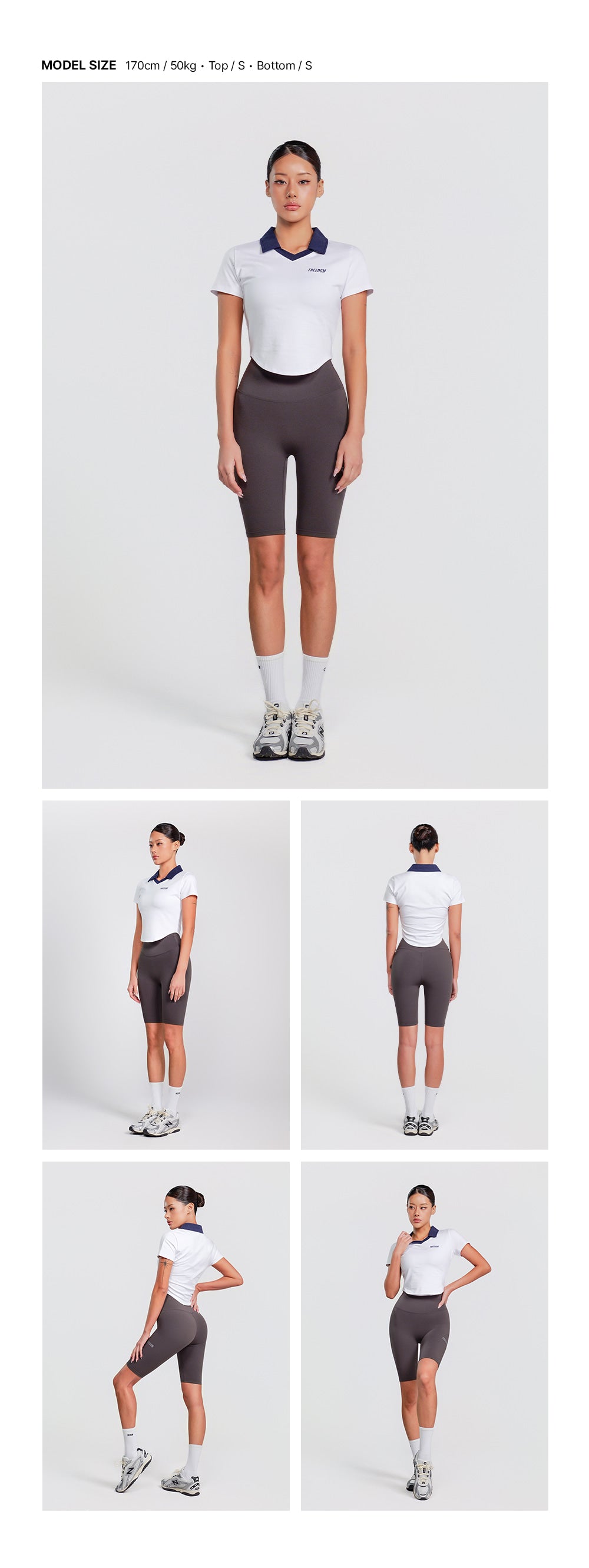 Contrast Open Collar Short Sleeve (White) — model wearing the outfit