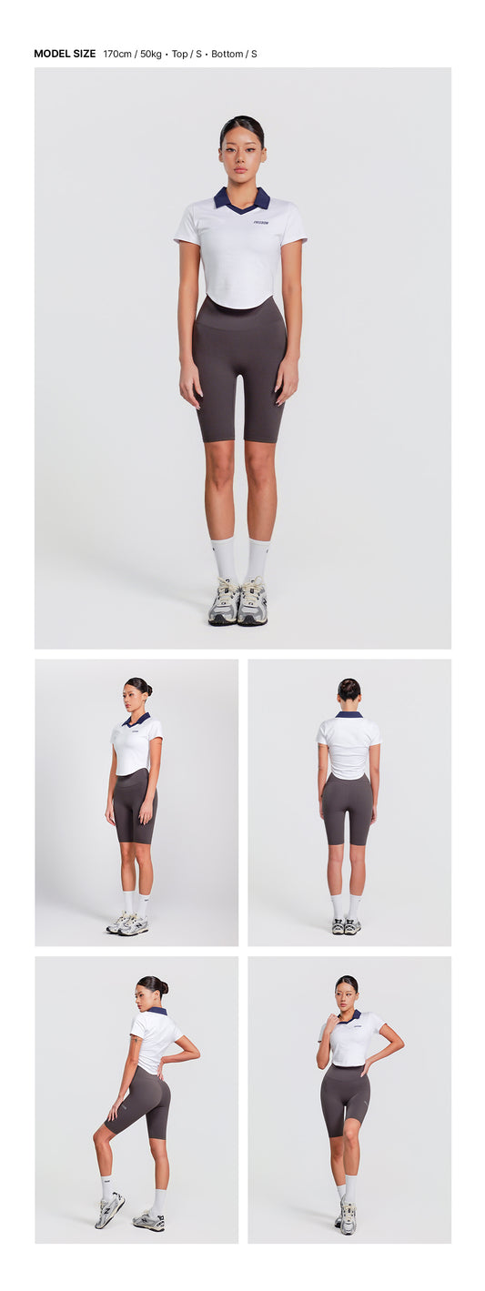 Contrast Open Collar Short Sleeve (White) — model wearing the outfit
