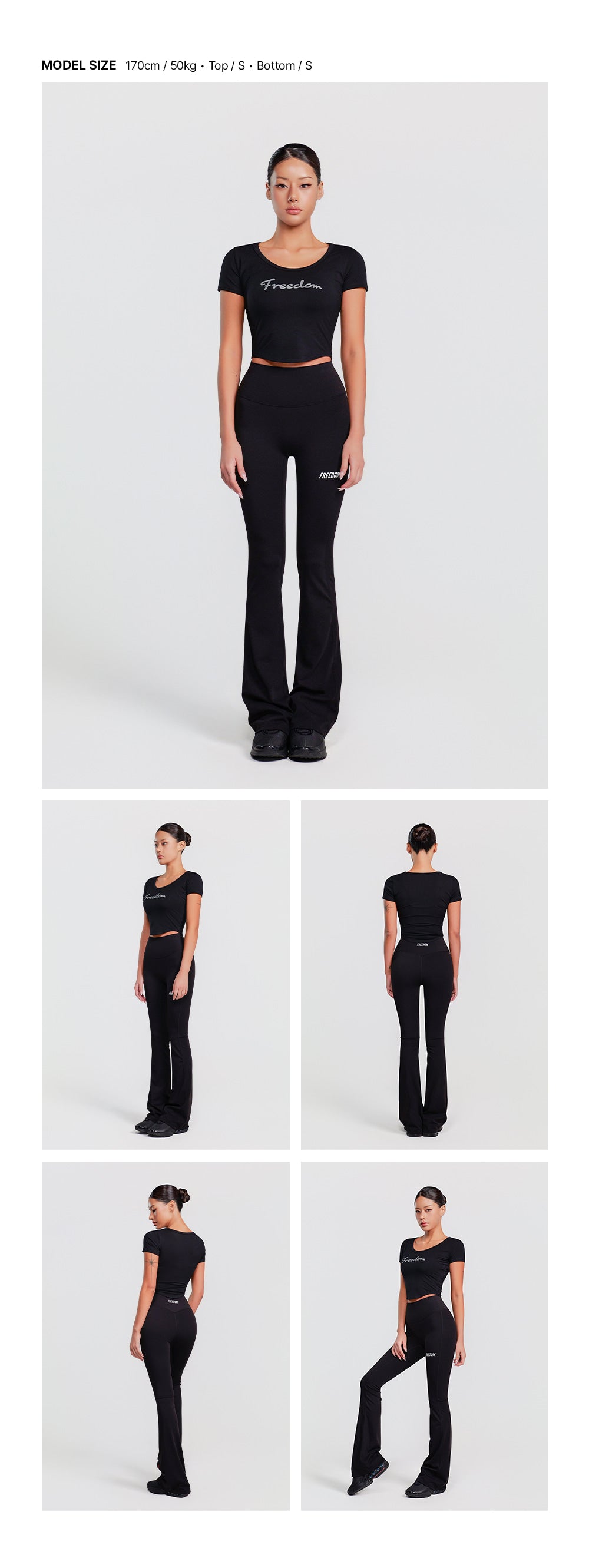 Modal U-neck Crop Short Sleeve (Black) — model wearing the outfit