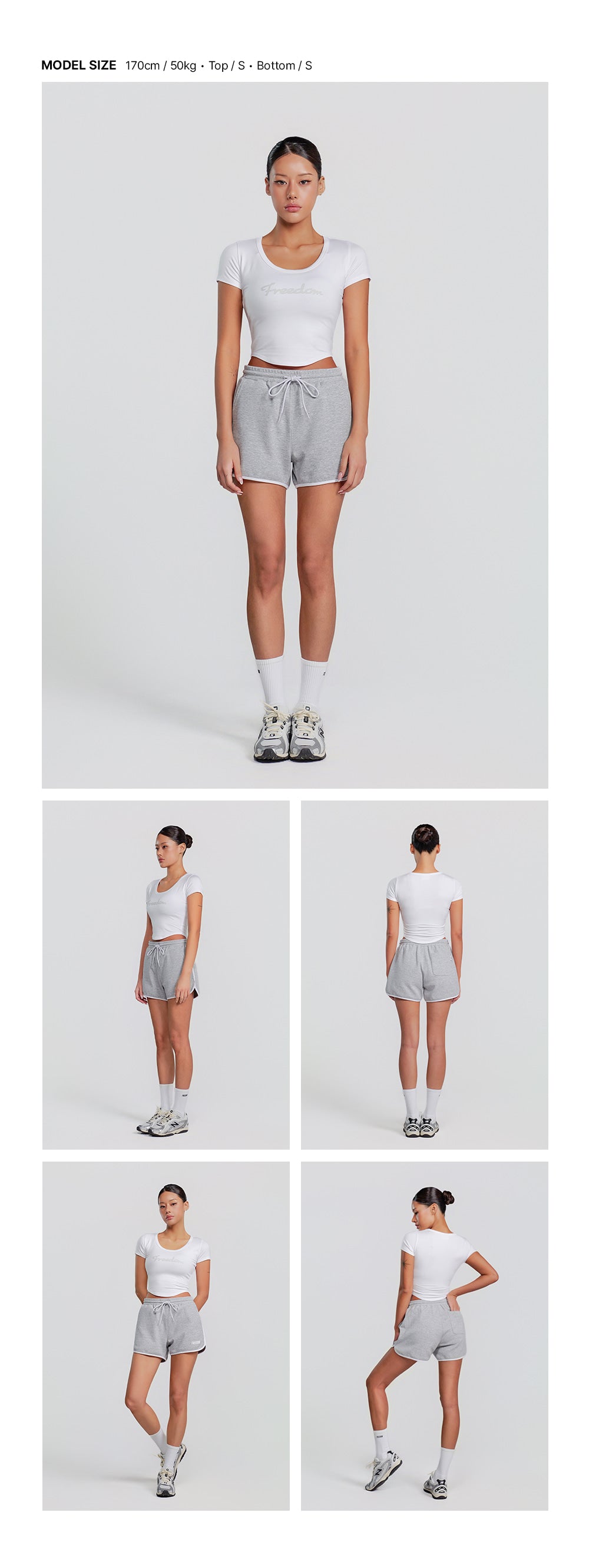 Modal U-neck Crop Short Sleeve (White) — model wearing the outfit