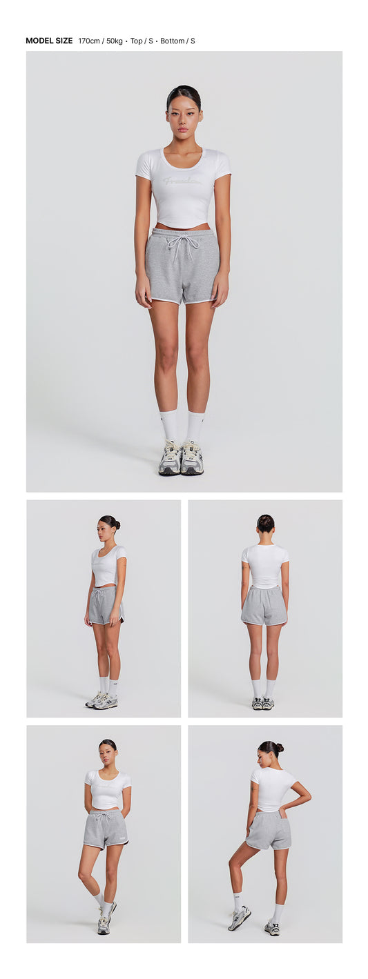 Modal U-neck Crop Short Sleeve (White) — model wearing the outfit