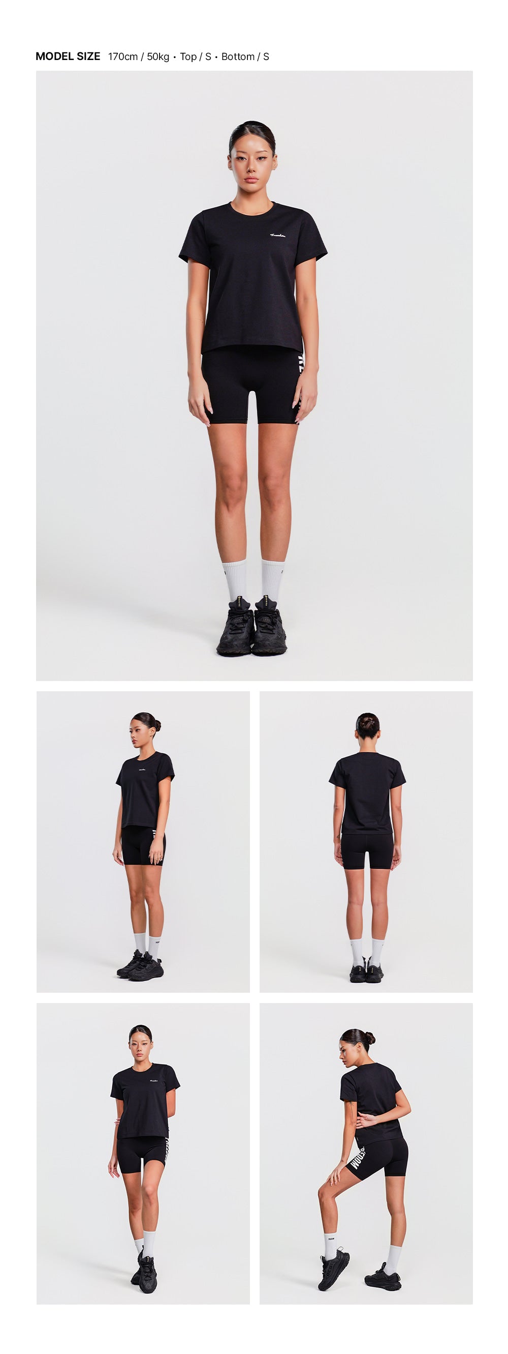 Women's Small Logo Standard Fit Short Sleeve (Black) — model wearing the outfit