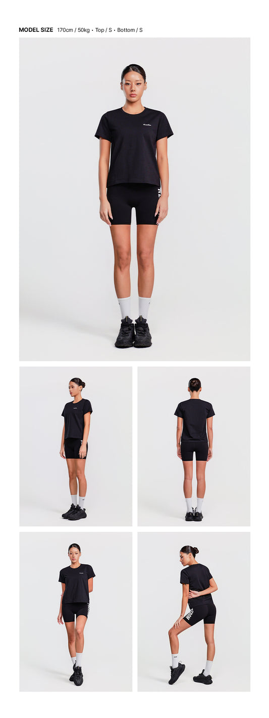Women's Small Logo Standard Fit Short Sleeve (Black) — model wearing the outfit