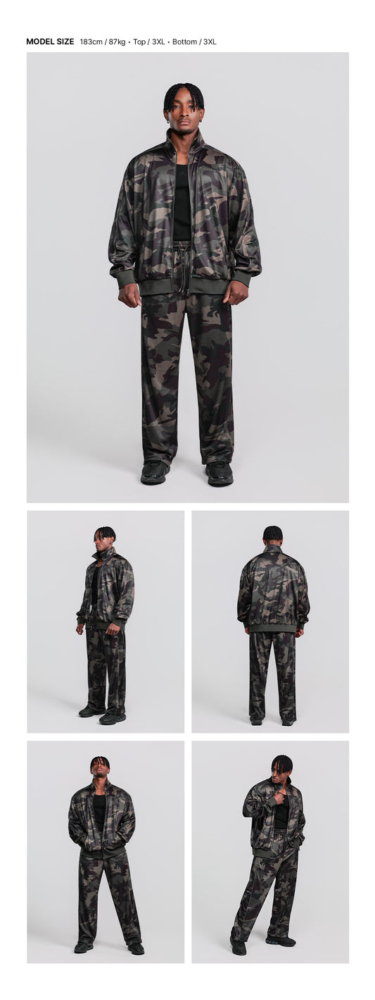 Entire Mesh Collar Jacket (Deep Camo) — model wearing the outfit