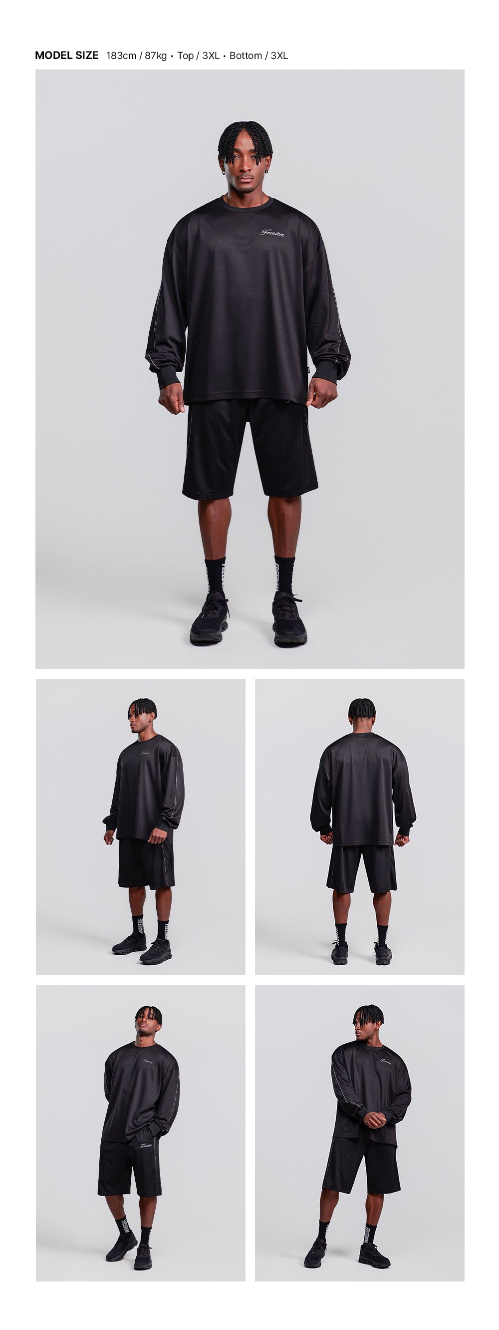 Sideline Mesh Long Sleeve (Black) — model wearing the outfit