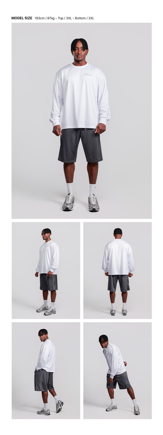 Sideline Mesh Long Sleeve (White) — model wearing the outfit