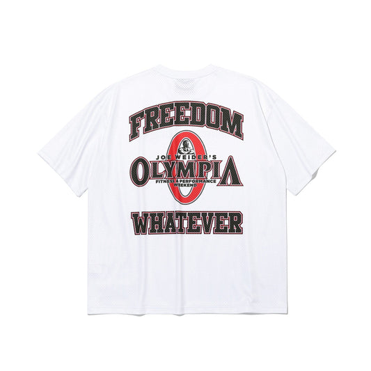 เสื้อยืดคอกลมแขนสั้นผ้าตาข่ายทั้งตัว Olympia Small Logo (สีขาว)