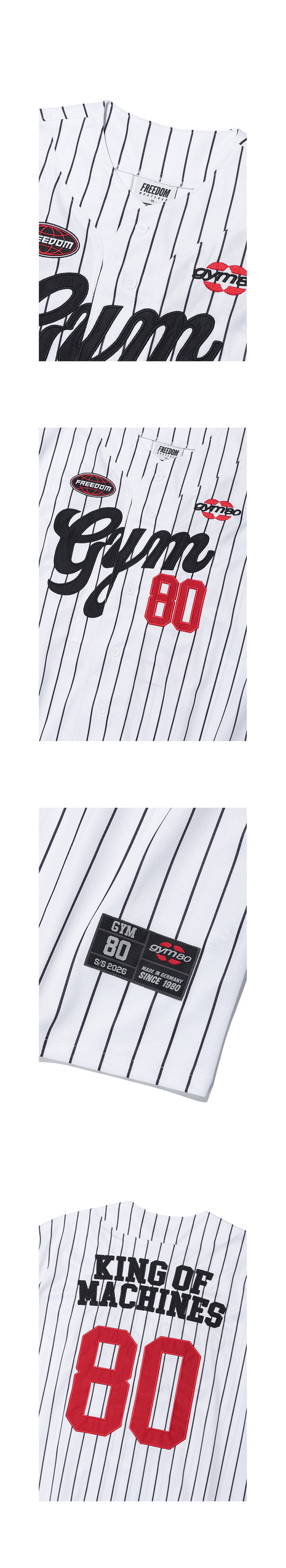 GYM80 Pinstripe Baseball Jersey (White) — product detail