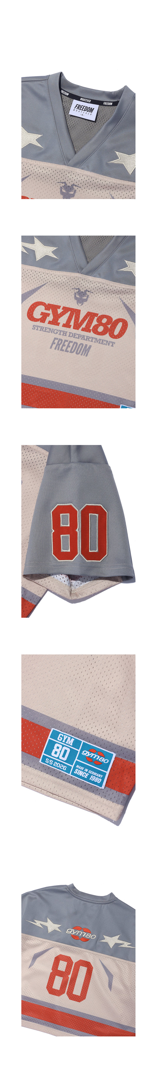 GYM80 Women's Retro Crop Rugby Jersey (Beige) — product detail