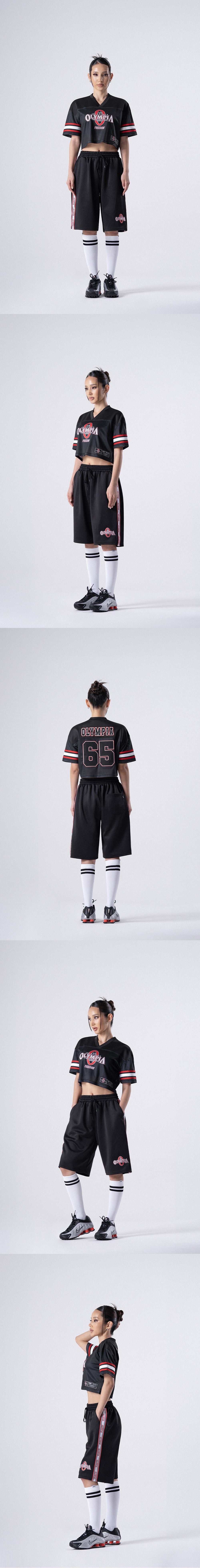 Women's Olympia Crop Rugby Jersey (Black) — product detail
