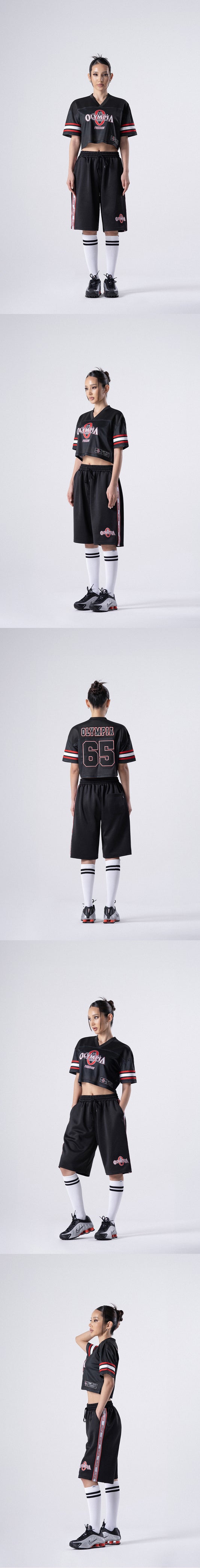 Women's Olympia Crop Rugby Jersey (Black) — product detail