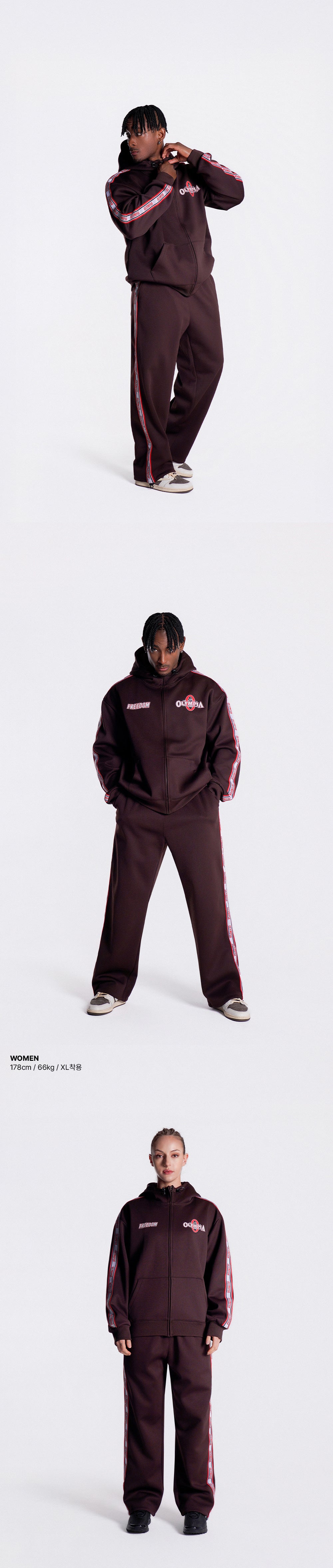 Olympia Lettering Mesh Embossed Hood Zip-up (Brown) — product detail