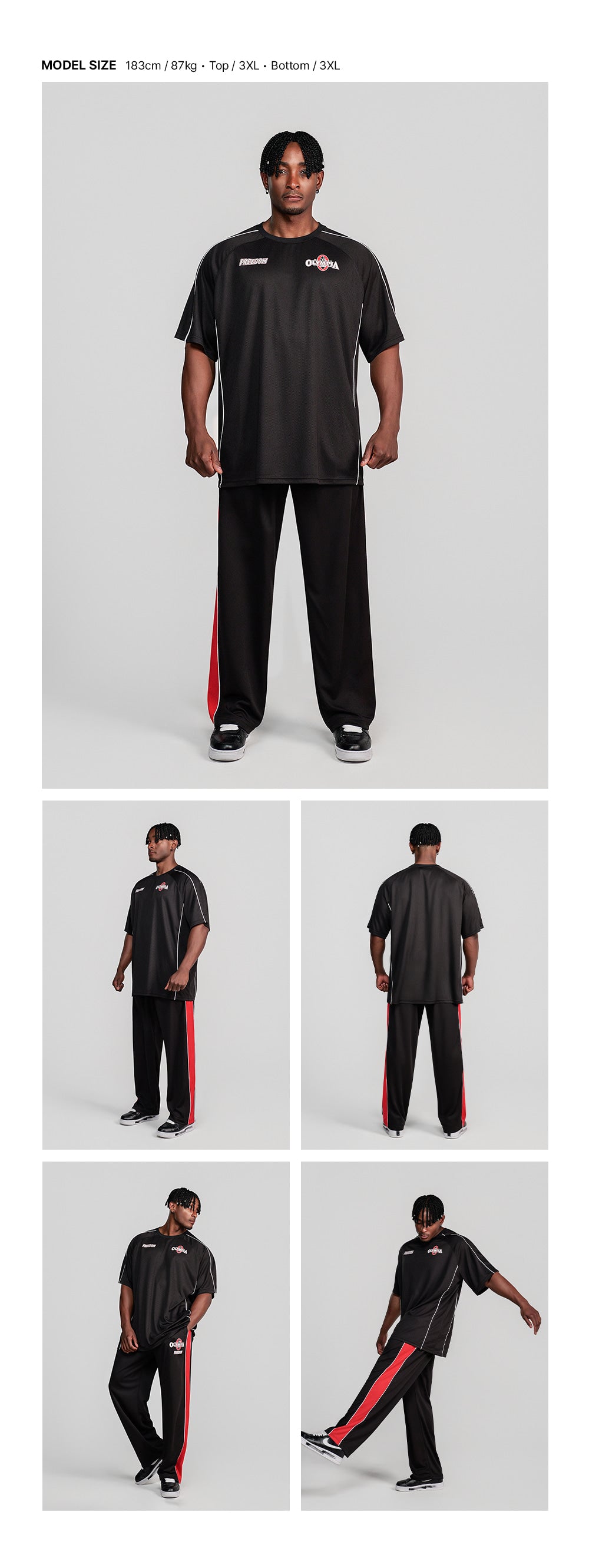 Olympia Line Panel Short Sleeve T-Shirt (Black) — model wearing the outfit
