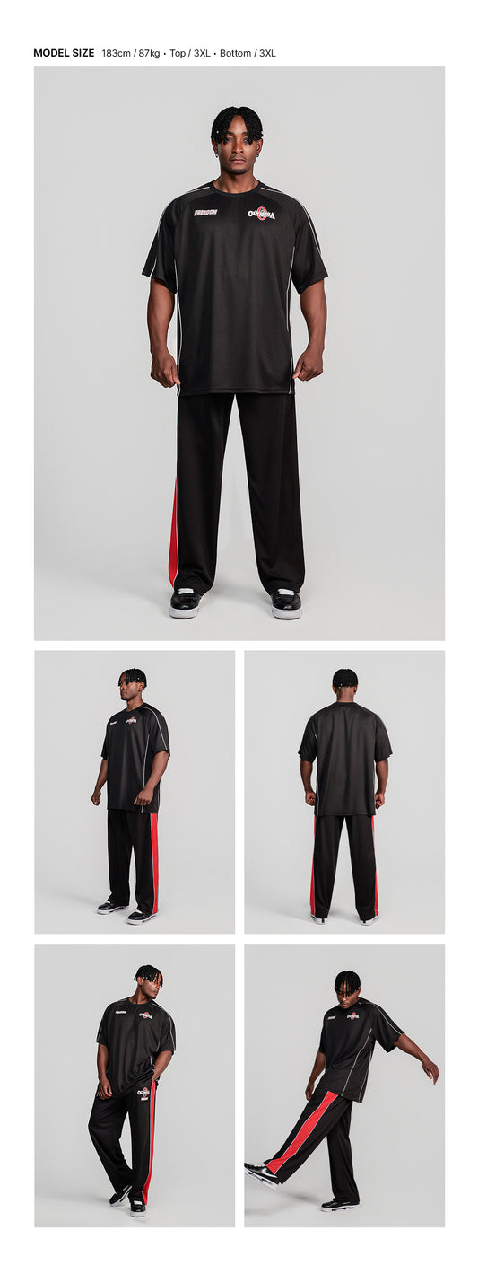 Olympia Line Panel Short Sleeve T-Shirt (Black) — model wearing the outfit