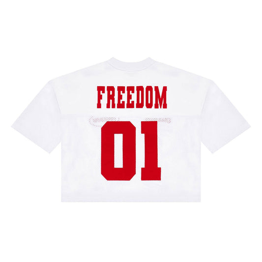 เสื้อรักบี้ครอปสำหรับผู้หญิงรุ่น Freedom (ขาว/แดง)