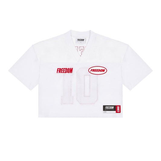 เสื้อรักบี้ครอปสำหรับผู้หญิงรุ่น Freedom (ขาว/แดง)