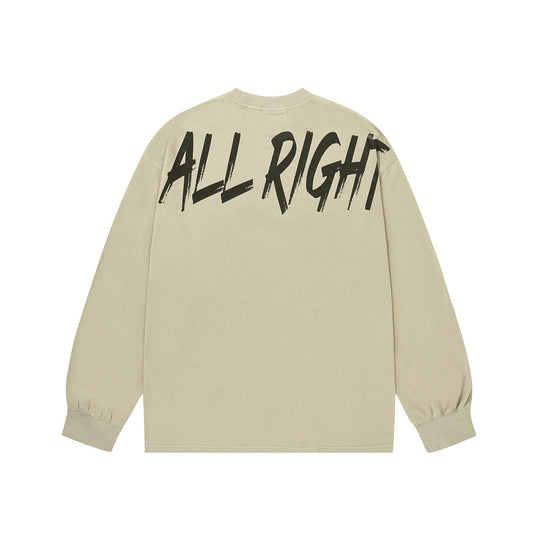 เสื้อยืดแขนยาวพิมพ์ลาย ALLRIGHT ด้านหลัง (สีเบจ)