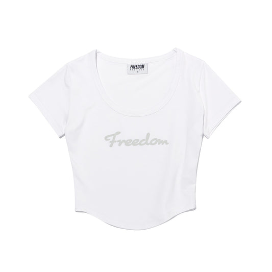 เสื้อครอปแขนสั้นคอกลมผ้า Modal (สีขาว)