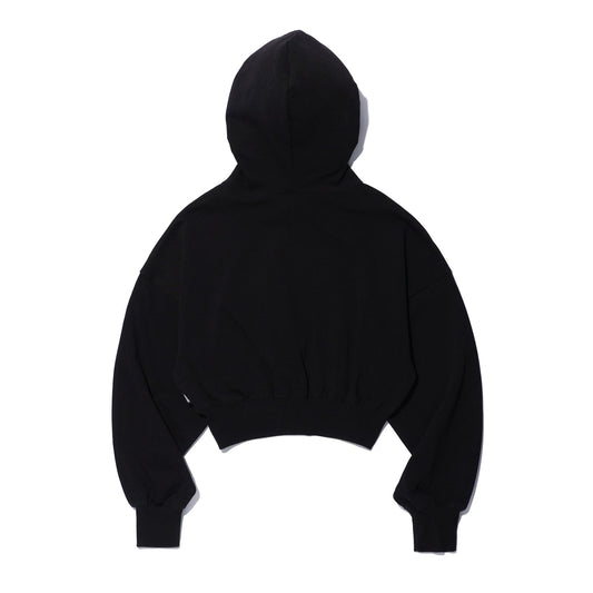 เสื้อฮู้ดครอปปักตัวอักษรสำหรับผู้หญิง (สีดำ)