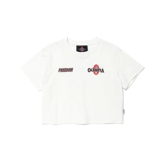 เสื้อครอป Olympia Small Logo สำหรับผู้หญิง (สีขาว)