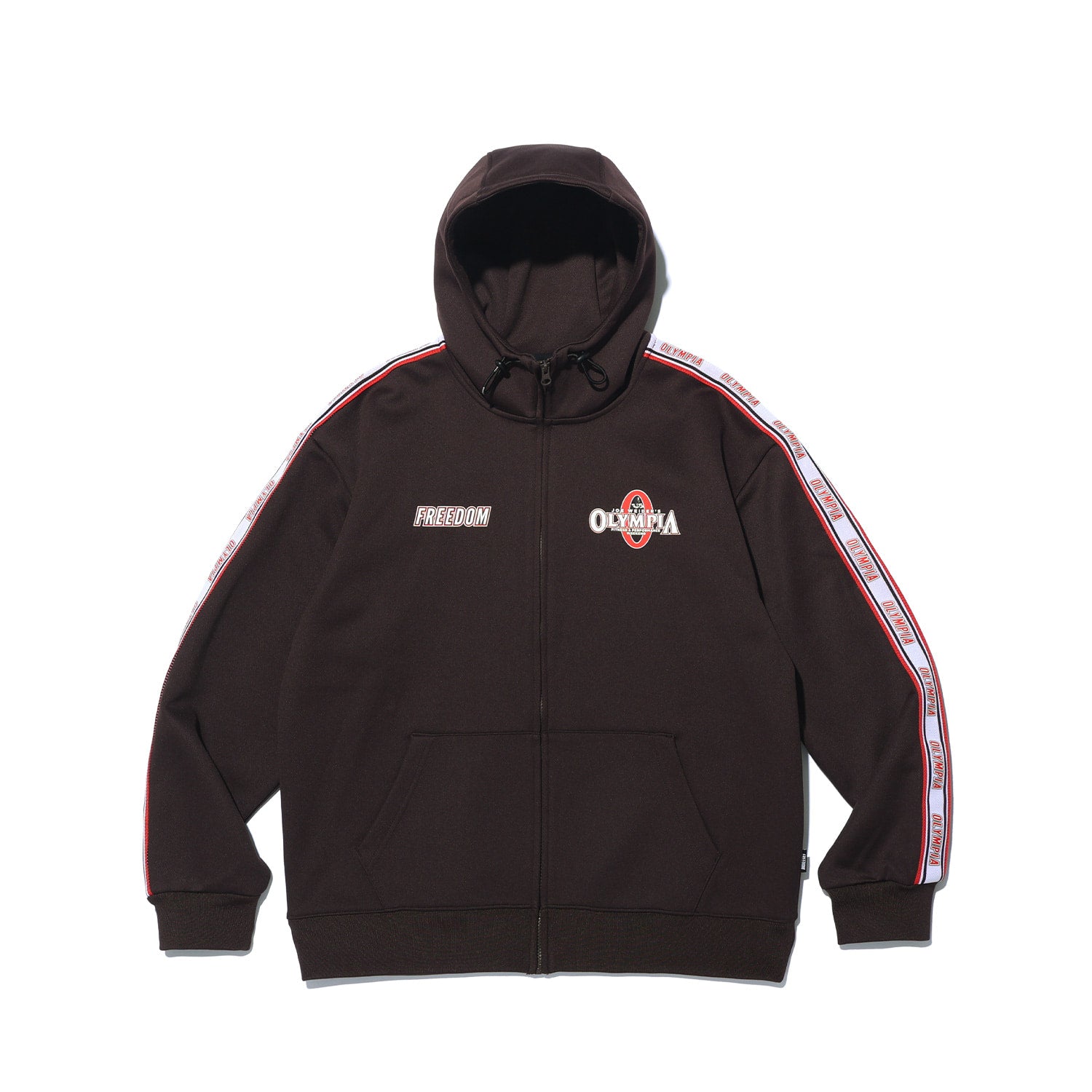 เสื้อฮู้ดซิปปักนูน Olympia Lettering Mesh (สีน้ำตาล)