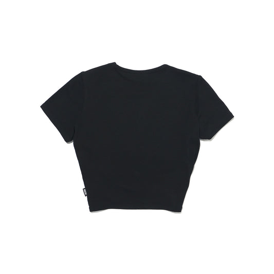 เสื้อครอปแขนสั้นผ้าลายทางบิดเกลียว (สีดำ)