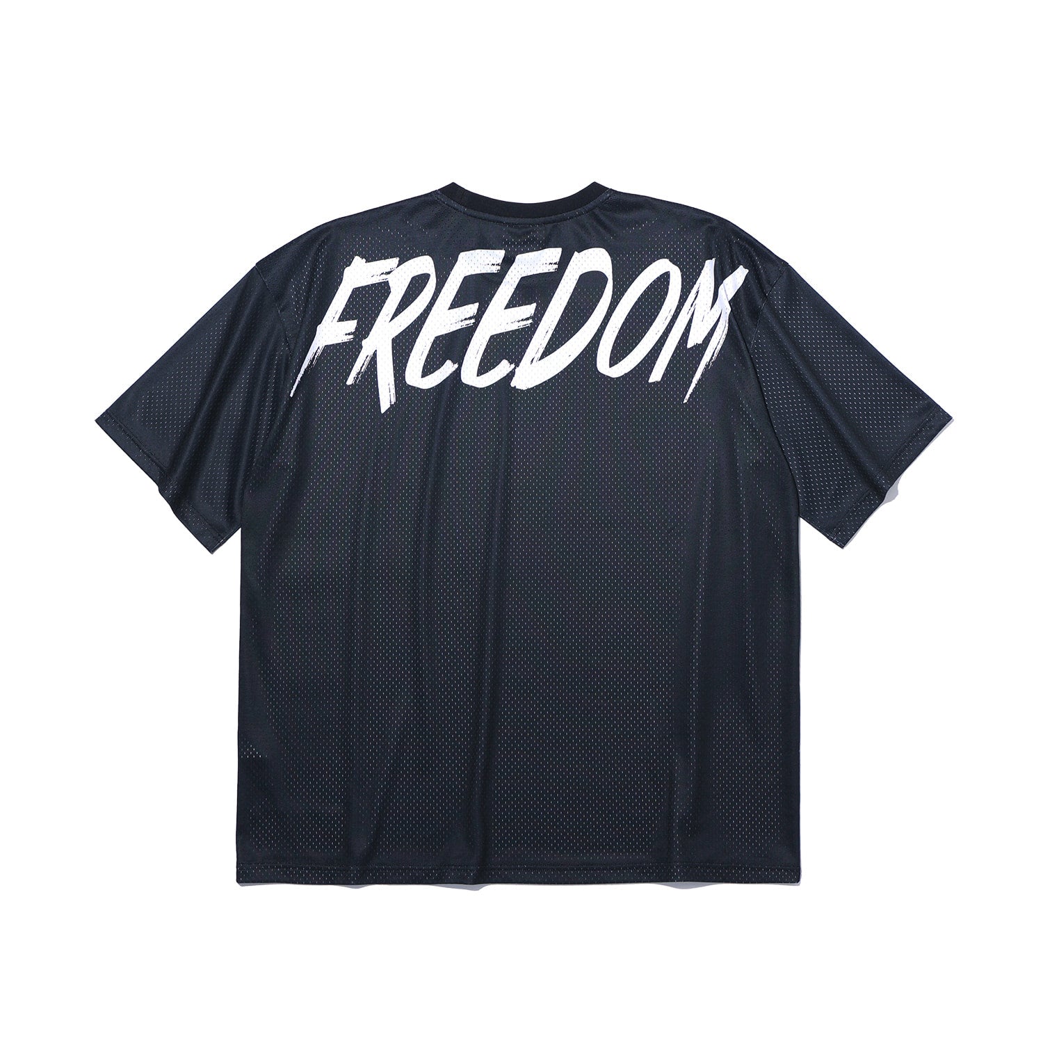 เสื้อยืดผ้าตาข่ายโอเวอร์ไซส์พิมพ์ลายด้านหลัง (สีดำ)