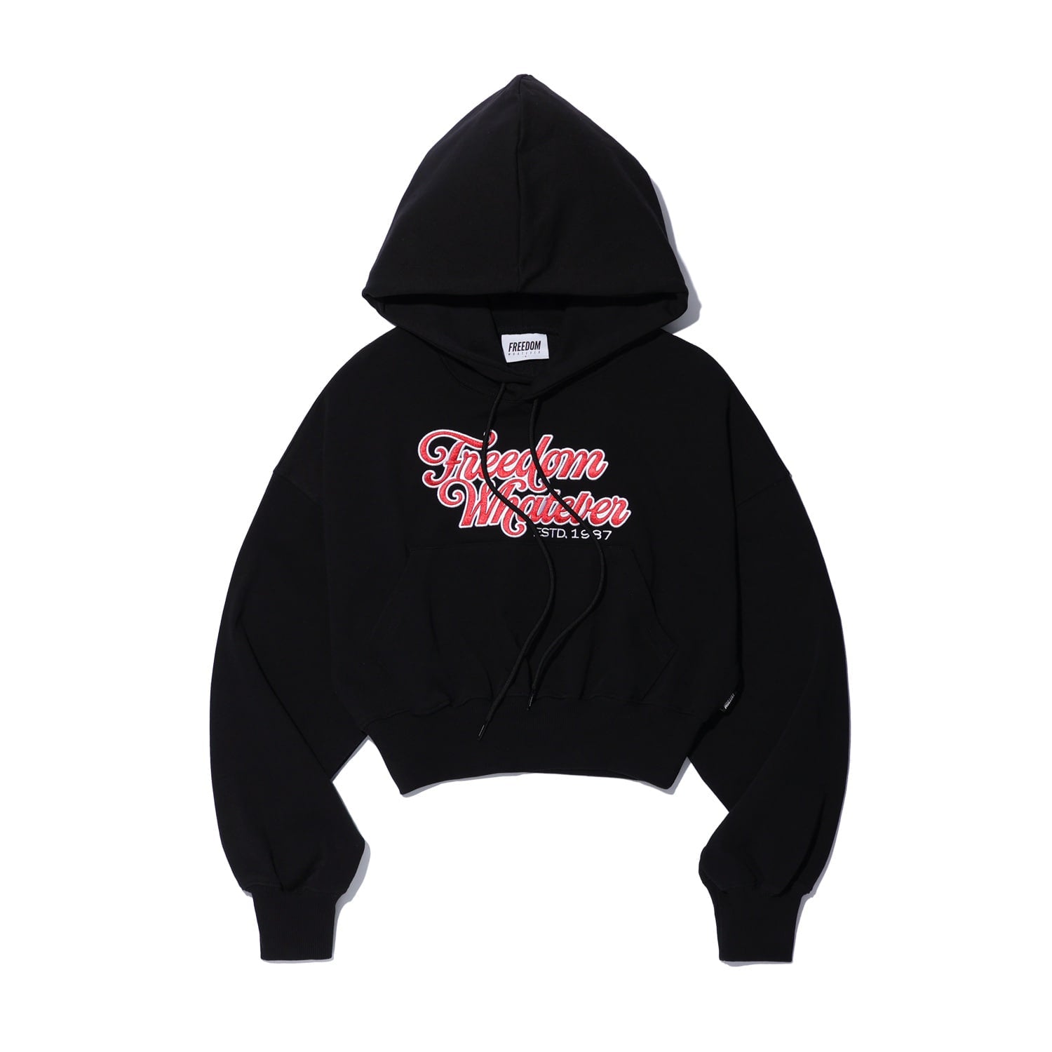 เสื้อฮู้ดครอปปักตัวอักษรสำหรับผู้หญิง (สีดำ)