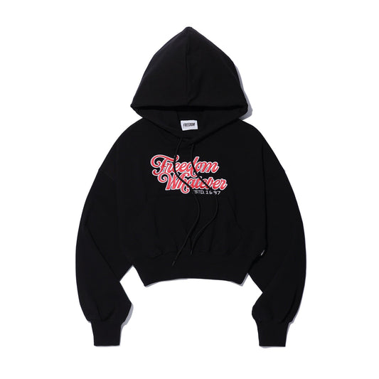 เสื้อฮู้ดครอปปักตัวอักษรสำหรับผู้หญิง (สีดำ)