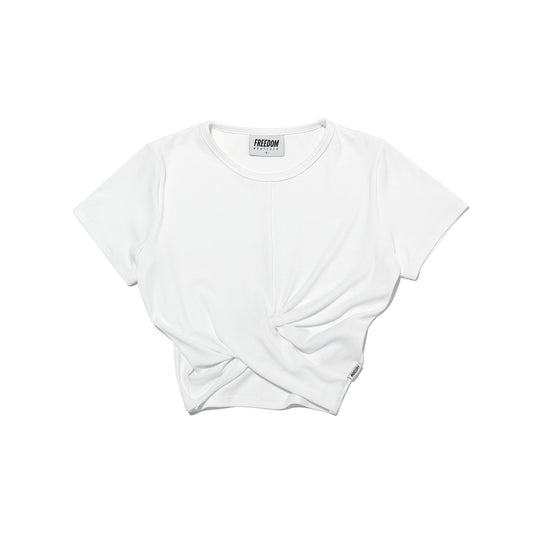 เสื้อครอปแขนสั้นผ้าถักลายริบนัว (สีขาว)
